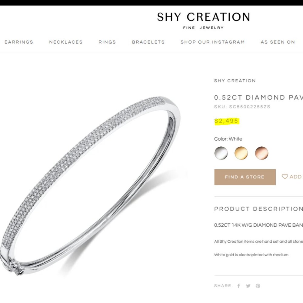 Shy Creations 14K White Gold 1/2 Carat Diamond Bangle Bracelet